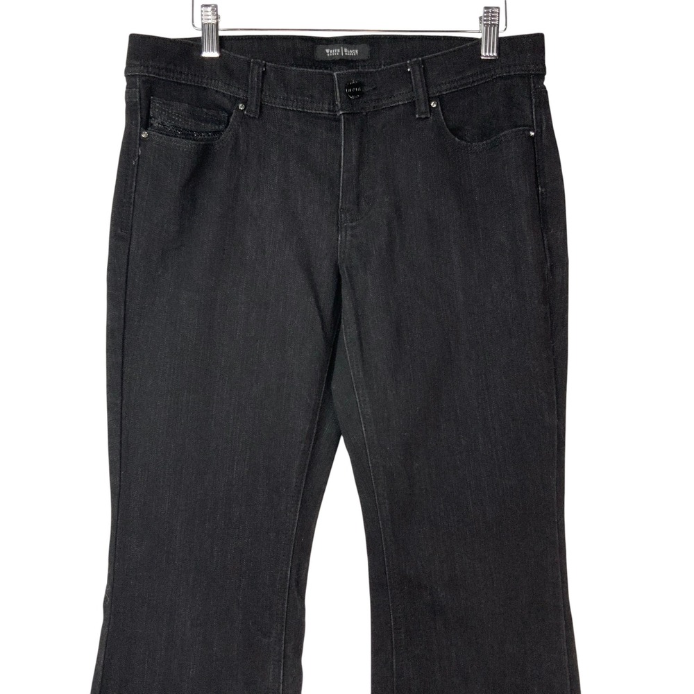 White House Black Market Noir Black Flare Jeans 8S Mid Rise Rhinestone Pockets - Picture 2 of 9